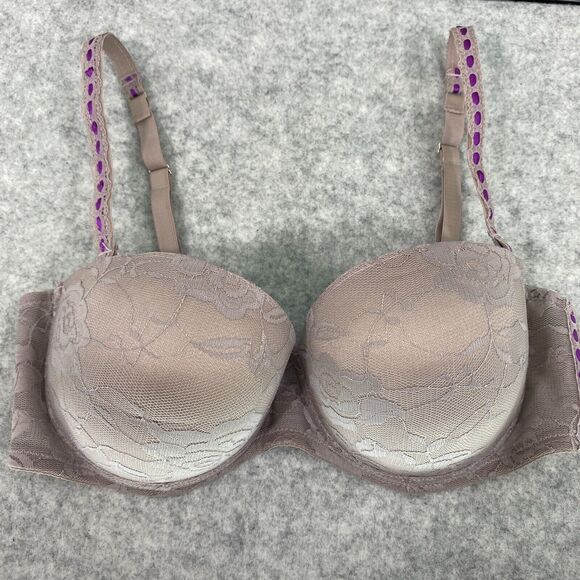Isaac Mizrahi Purple Gray Lace Push Up Bra Womens Size 36D - Picture 1 of 9